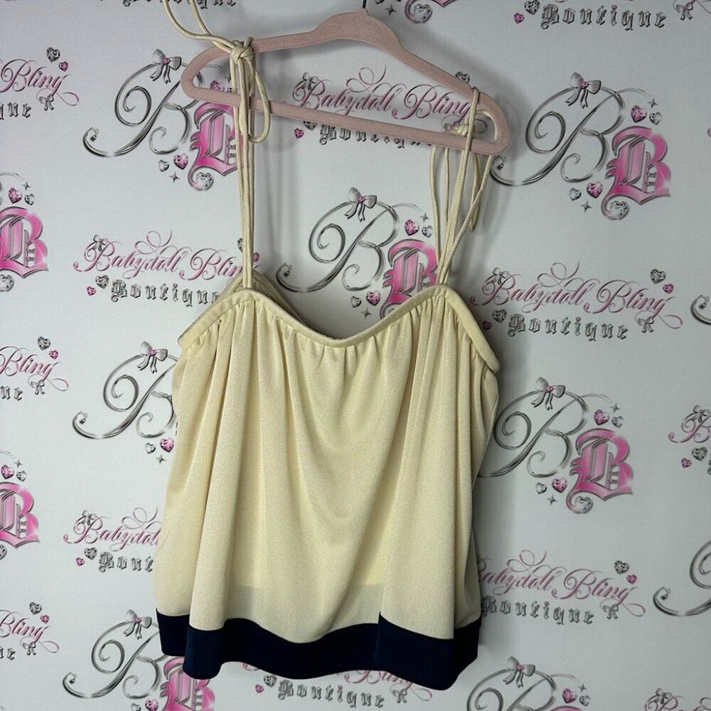Lost together tank top cream black 2 tone toned camisole blouse shirt classic